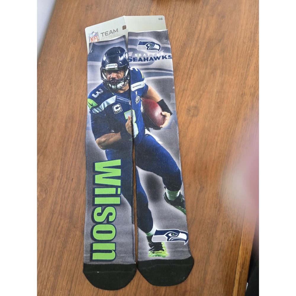 Seattle Seahawks Russell Wilson Socks Large NFL Team Apparel Men 10-13 Blue